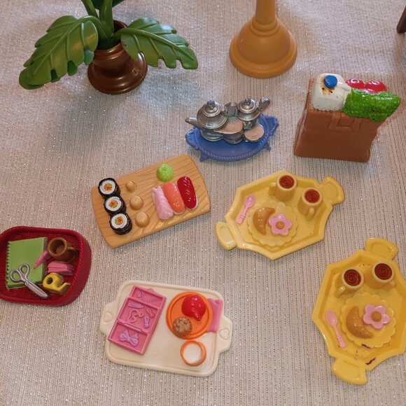 Vintage Loving Family Dollhouse Furniture Bed picnic food trays coat rack toys - Picture 2 of 5